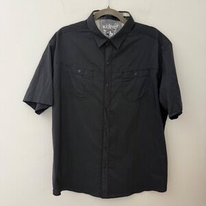 Kuhl Mens XL Short Sleeve Button Down Shirt Charcoal Grey Micro Grid Technical